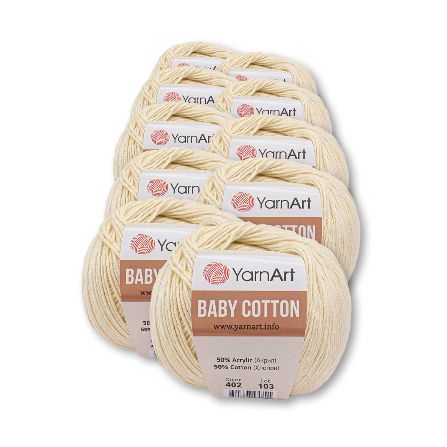Пряжа для вязания YarnArt Baby Cotton 50гр 165 м хлопок акрил детская 10 мотков 402 молочный - фото 3