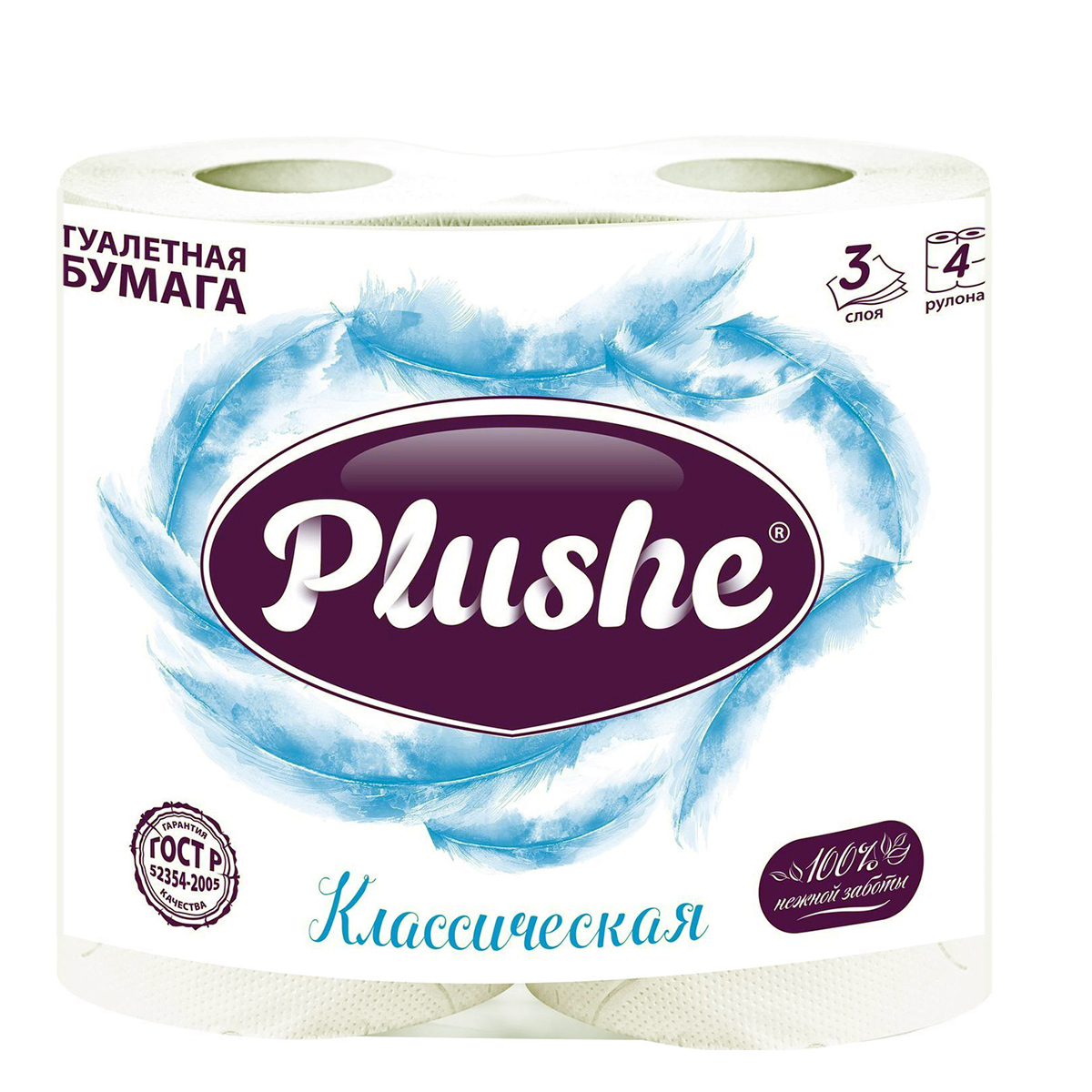 Бумага туалетная PLUSHE Deluxe Light Классическая 4 рулона*15м 3 слоя - фото 1