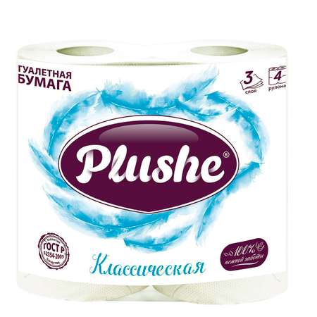 Бумага туалетная PLUSHE Deluxe Light Классическая 4 рулона*15м 3 слоя