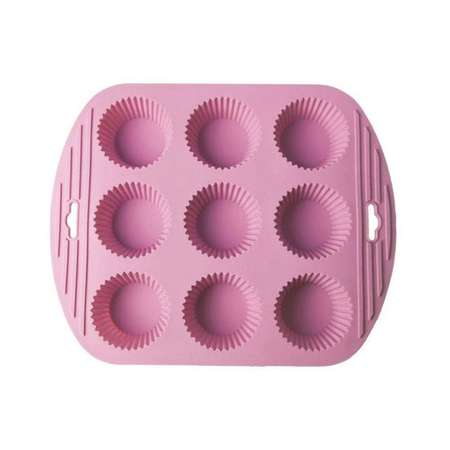 Форма для выпечки кексов Uniglodis Силиконовая рифлёная 9 ячеек розовый