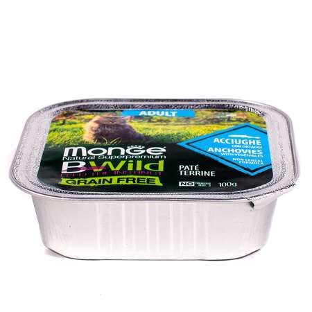 Корм для кошек MONGE BWild Grain free из анчоусов с овощами консервированный 100г