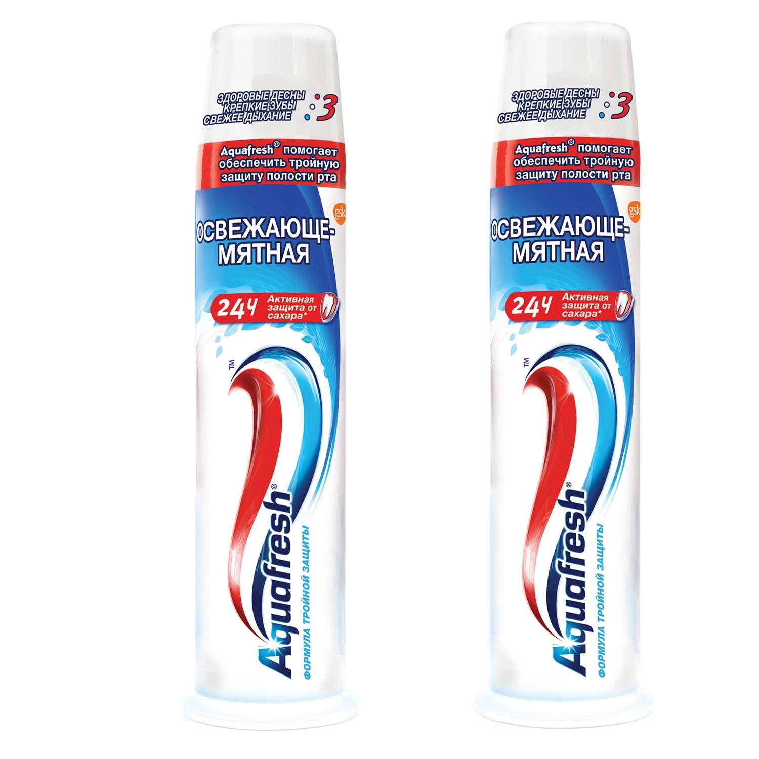 Зубная паста Aquafresh освежающая-мятная 3+ тюбик помпа 100 мл. 2 шт - фото 1