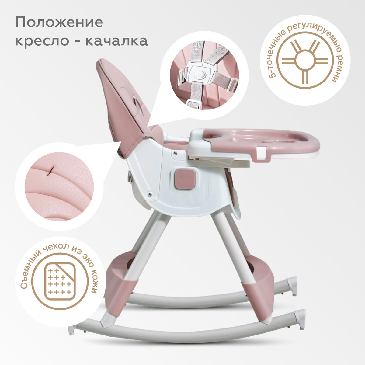 Стульчик для кормления BQ BCH007 Pastel Pink - фото 7