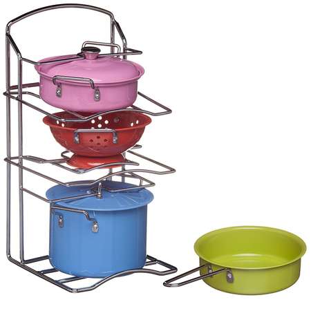 Игровой набор ABTOYS Посуда металлическая разноцветная с подставкой держателем 7 предметов