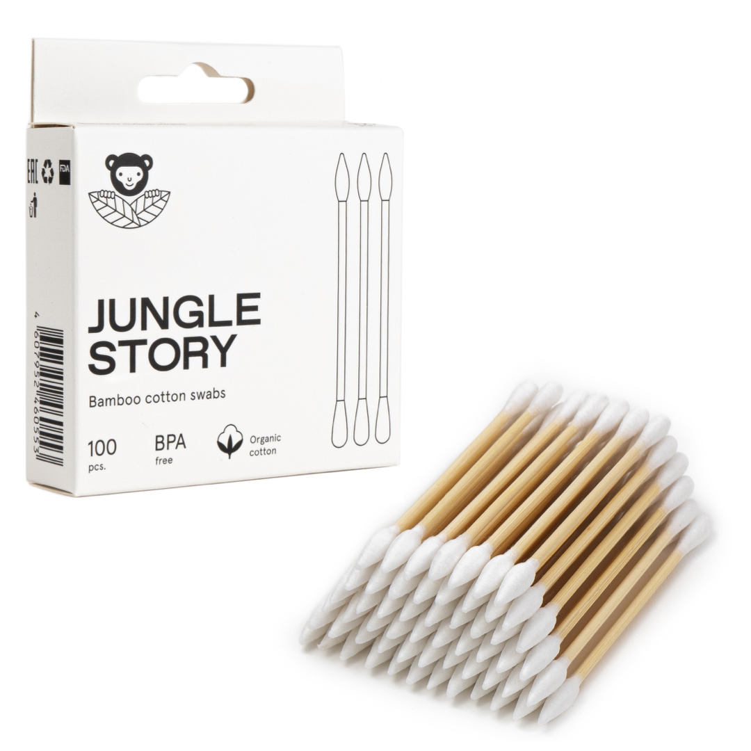 Бамбуковые ватные палочки Jungle Story 100 шт. с органическим ультрамягким хлопком - фото 1