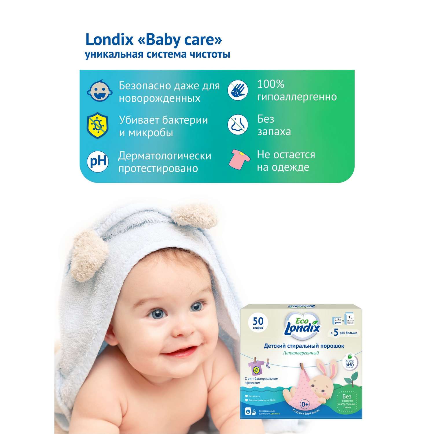 Детский стиральный порошок Londix гипоаллергенный без запаха концентрат 50 стирок (1.5 кг) - фото 3