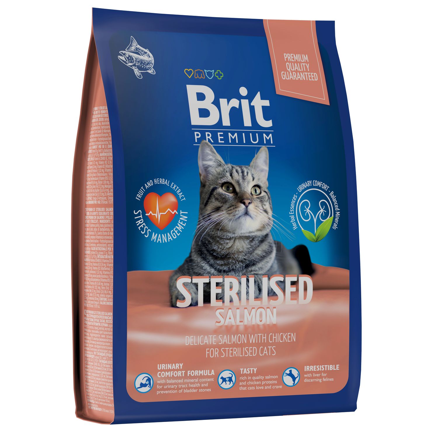 Корм для кошек Brit 800г Premium Cat Sterilized Salmon and Chicken для стерилизованных с лососем и курицей сухой - фото 1