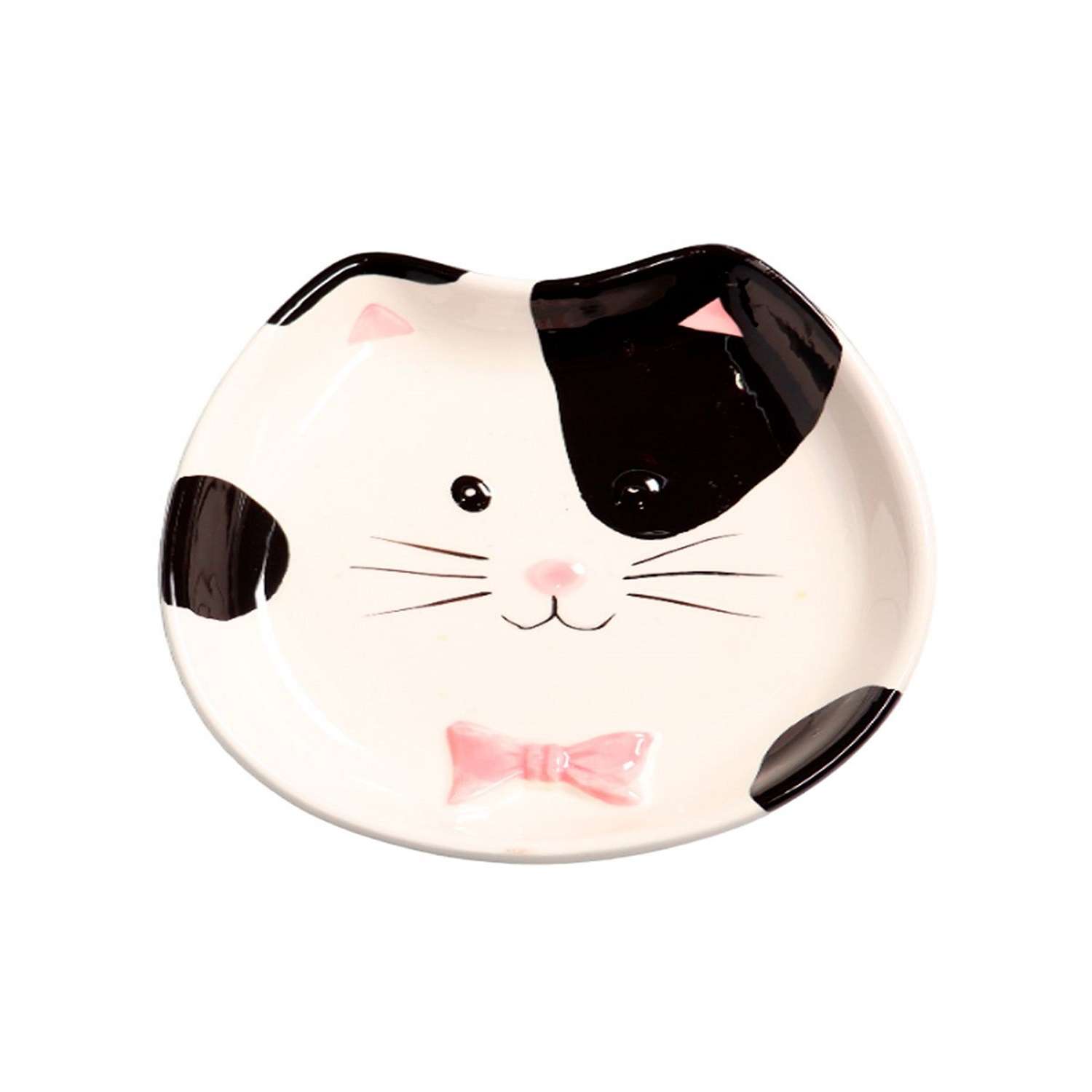 Миска для кошек Mr.Kranch Мордочка кошки керамическая 130мл Черно-белая - фото 1