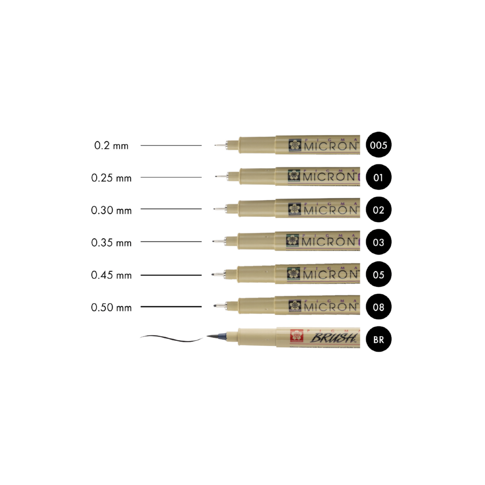 Набор капиллярных ручек SAKURA Pigma Micron 7 штук (0.2мм 0.25мм 0.3мм 0.35мм 0.45мм 0.5мм+ brush). цвет чернил: черный - фото 4