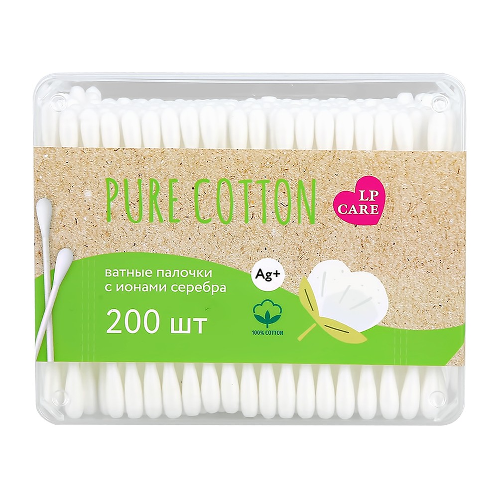 Ватные палочки LP CARE Pure cotton с ионами серебра в коробке 200 шт - фото 6