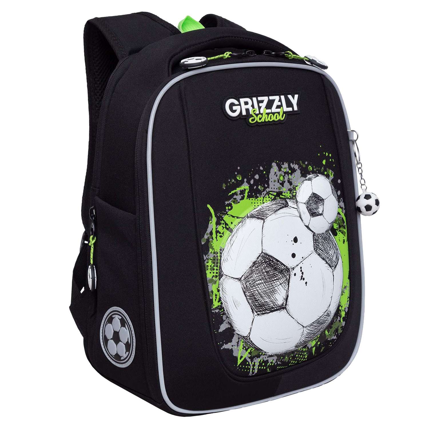 Рюкзак школьный Grizzly Черный-Салатовый RAf-393-4/1 - фото 1