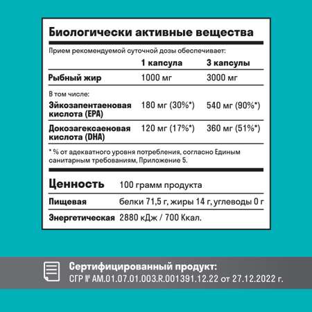 Омега 3 LeafToGo Витамины 90 капсул рыбий жир 1350 мг