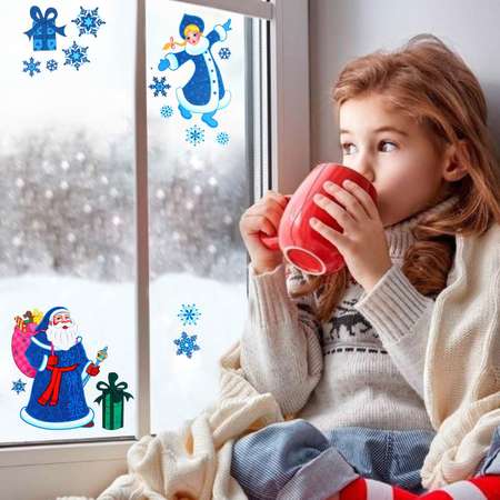 Наклейки Sima-Land на окна «Новогодние» Дед мороз Снегурочка» 41 х 29 см