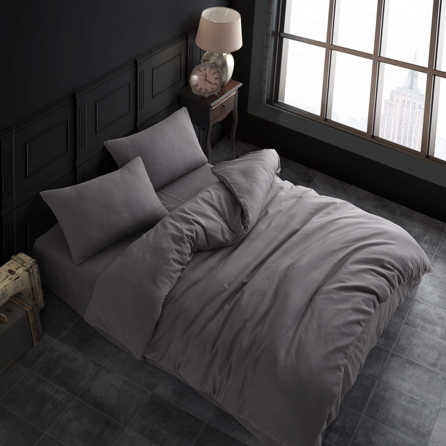 Комплект постельного белья ATLASPLUS размер Евро ранфорс хлопок цвет серый - фото 1