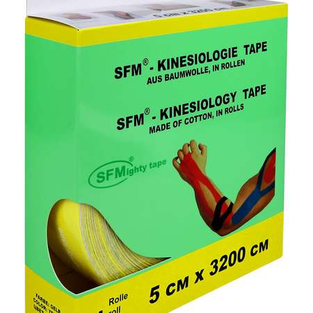 Кинезиотейп SFM Hospital Products Plaster на хлопковой основе 5х3200 см желтого цвета в диспенсере с логотипом