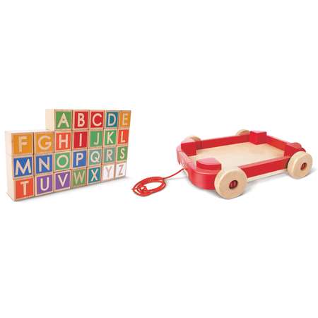 Каталка-тележка с кубиками HAPE и английским алфавитом деревянная