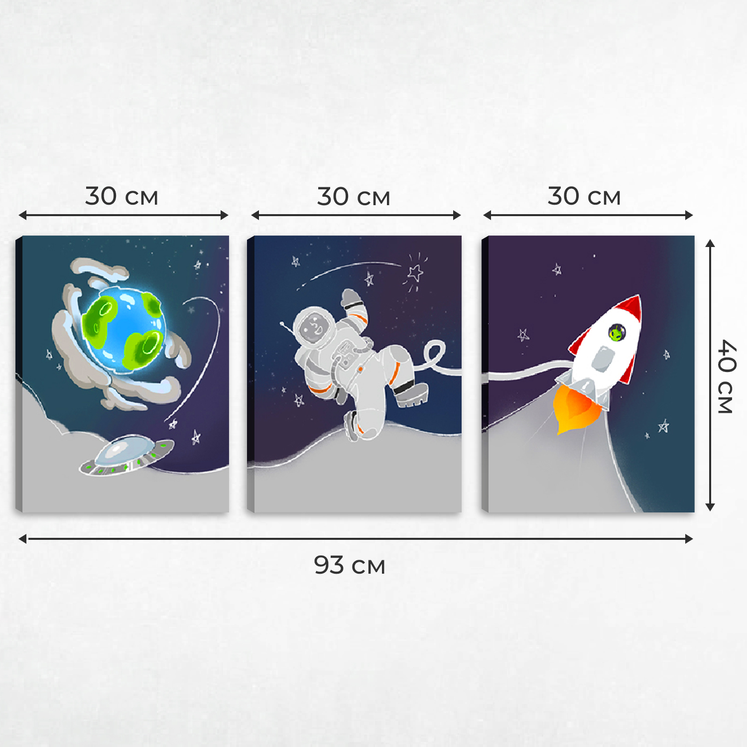 Комплект картин на холсте LORI Интерьерные на стену 3 в 1 Путешествие в космос 40х30 см - фото 2