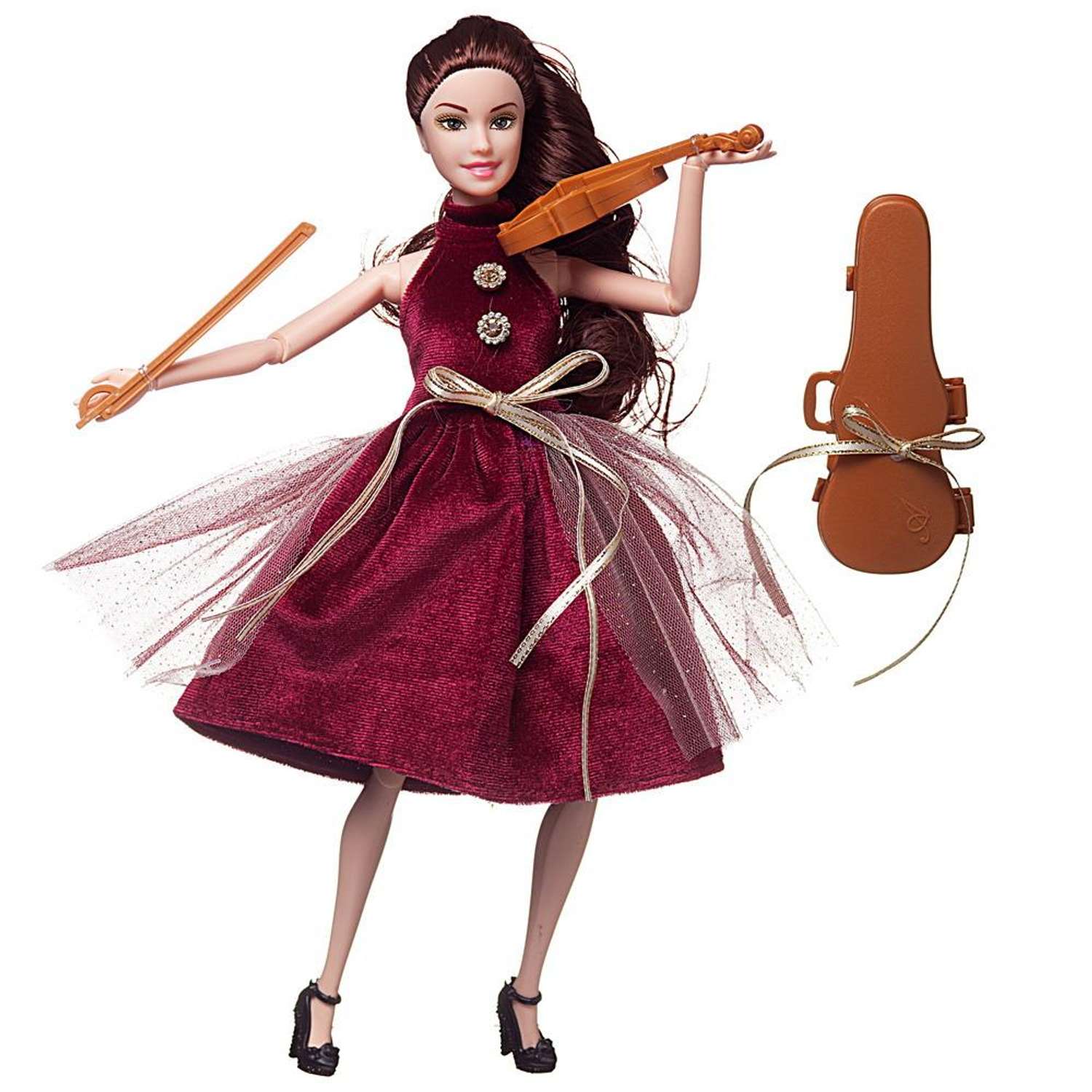 Кукла ABTOYS Яркое настроение в платье с бордовой юбкой в наборе со скрипкой и аксессуарами WJ-22282/2 - фото 3