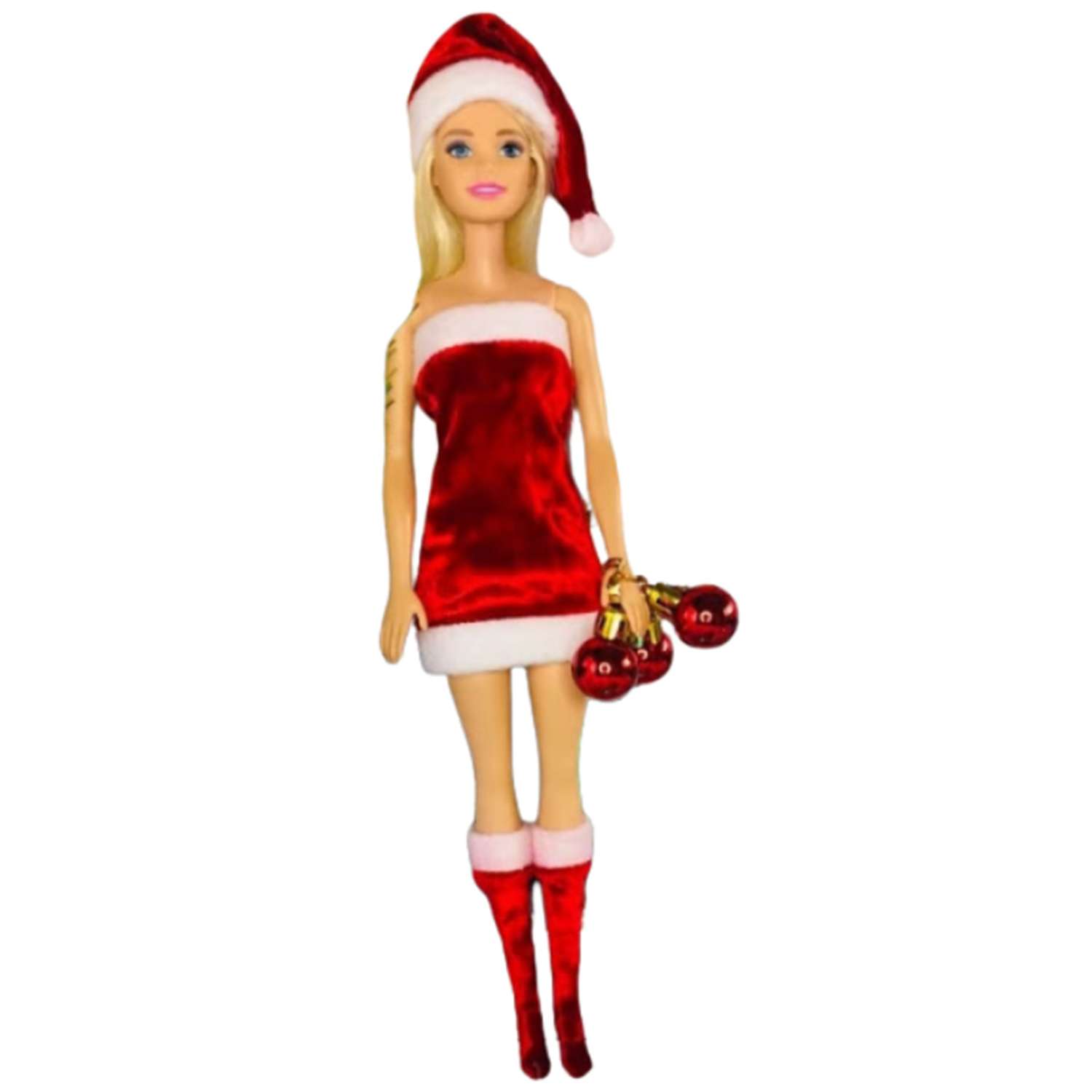 Одежда для куклы Ani Raam Костюм Новогодний Санта Ani Raam для куклы Барби красный бархат S152 - фото 1