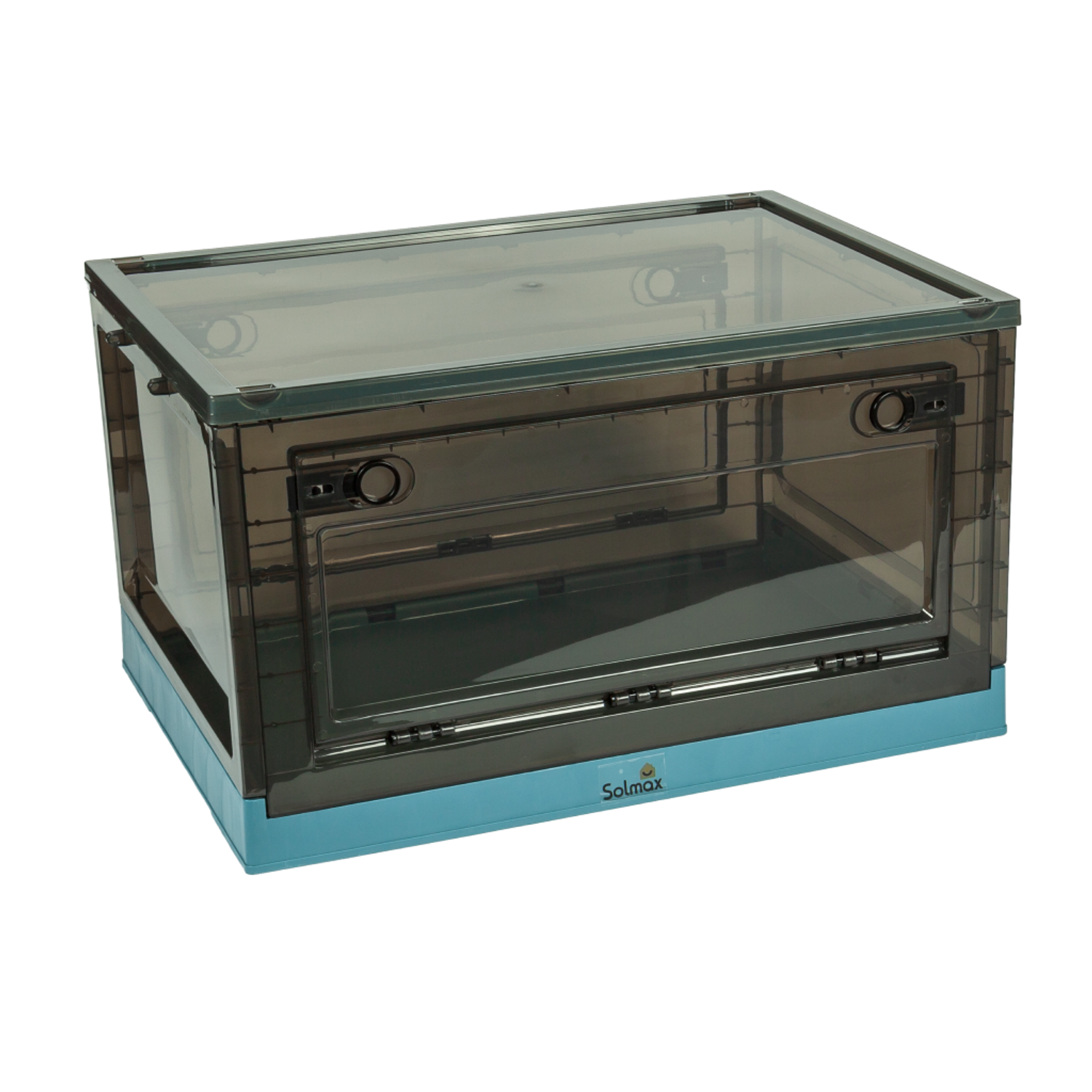 Ящик для хранения вещей Solmax прозрачный контейнер с крышкой на колесах 60х42х35 голубой - фото 7