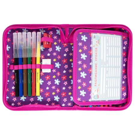 Пенал Brauberg школьный с наполнением для ручек и карандашей для девочки 1 отделение 24 предмета