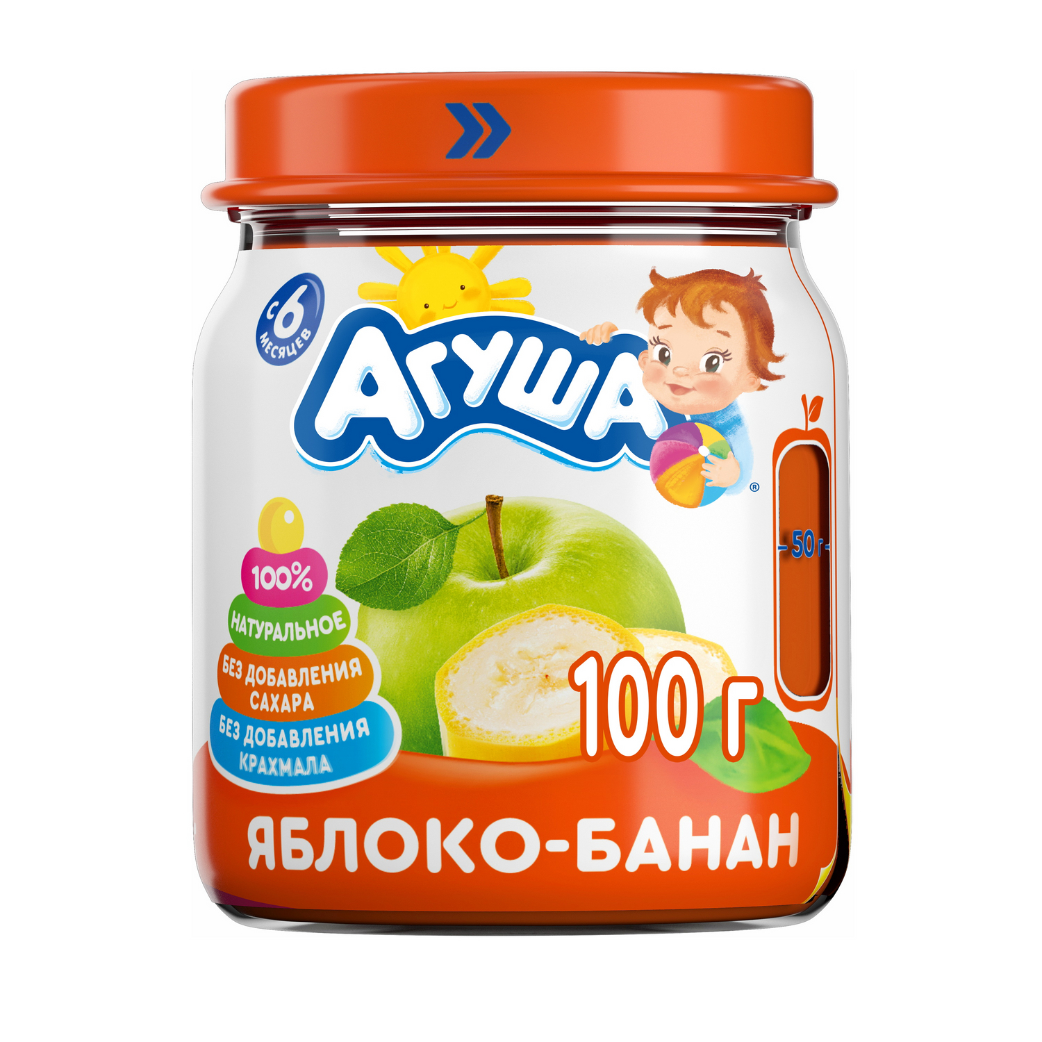 Пюре Агуша яблоко-банан 100г с 6месяцев - фото 1