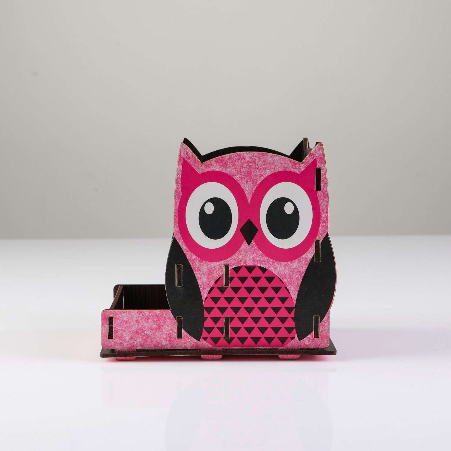 Органайзер Sima-Land для канцелярии деревянная «Совушка» с принтом розовая - фото 3