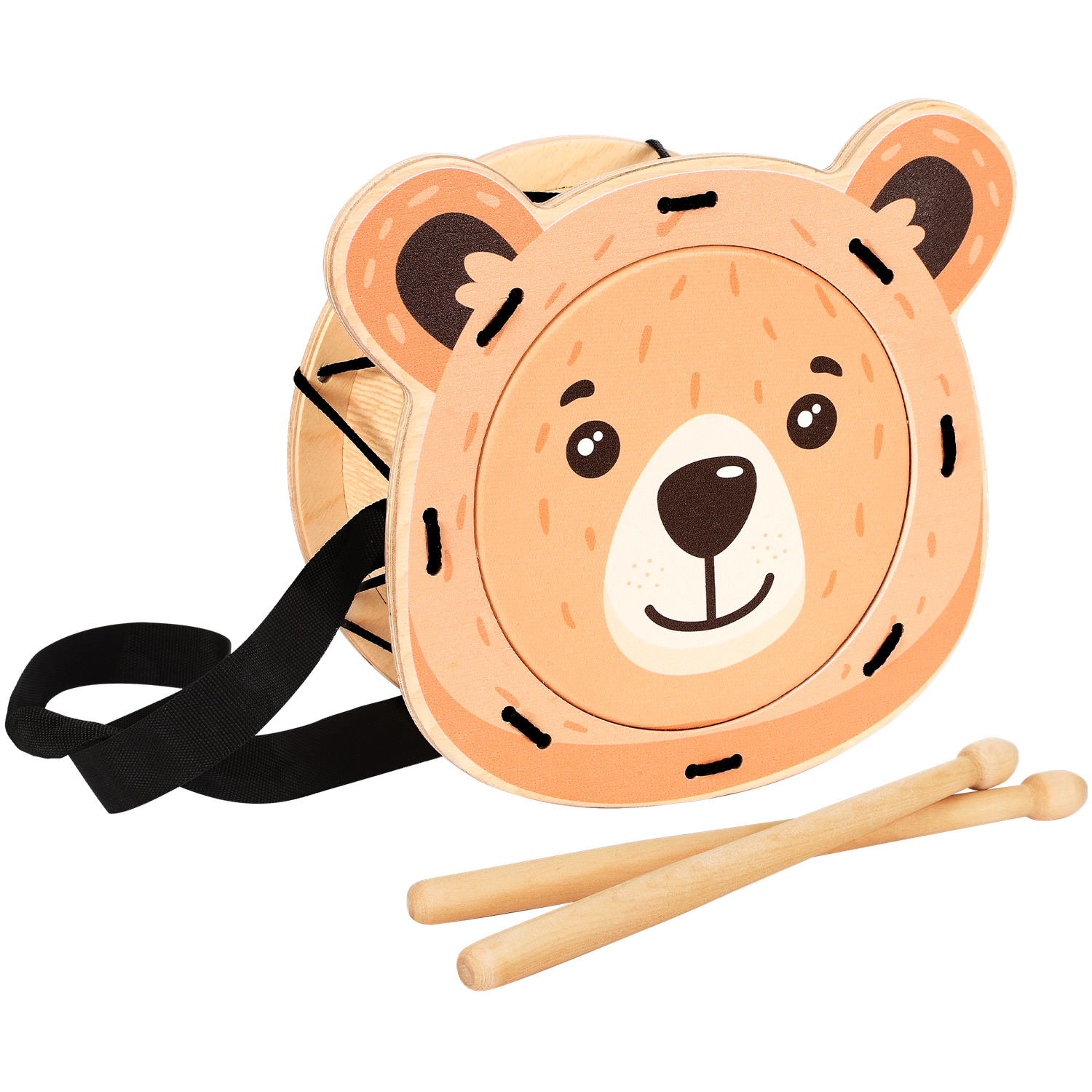 Музыкальный инструмент детский Мега Тойс деревянный барабан игрушка Мишка - фото 1