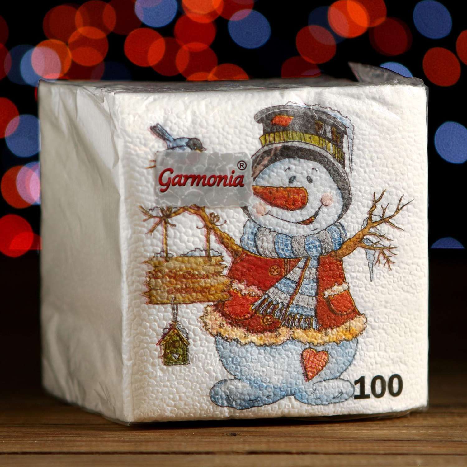 Новогодние салфетки Sima-Land бумажные Гармония цвета многоцветие «Снеговичок» 24×24 см 100 листов - фото 1