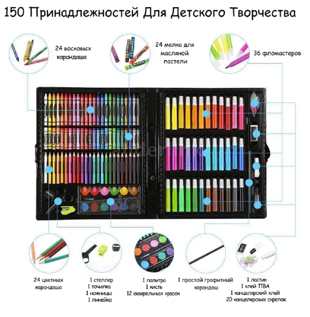 Детский набор для рисования ТОТОША подарочный комплект для творчества в чемоданчике 150 предметов - фото 10