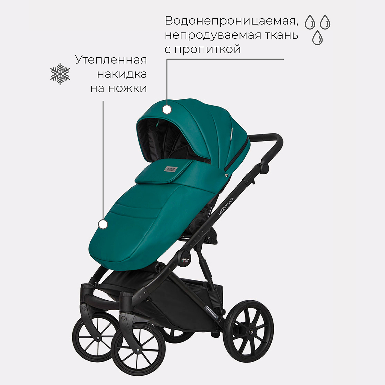 Коляска детская универсальная Riko Basic MONTANA ECCO 2 в 1 13 Emerald изумруд - фото 6