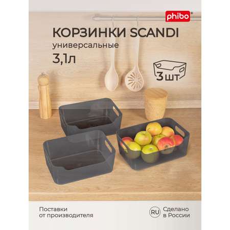 Комплект корзинок Phibo универсальных Scandi 240x170x90 мм 3.1л 3шт черный