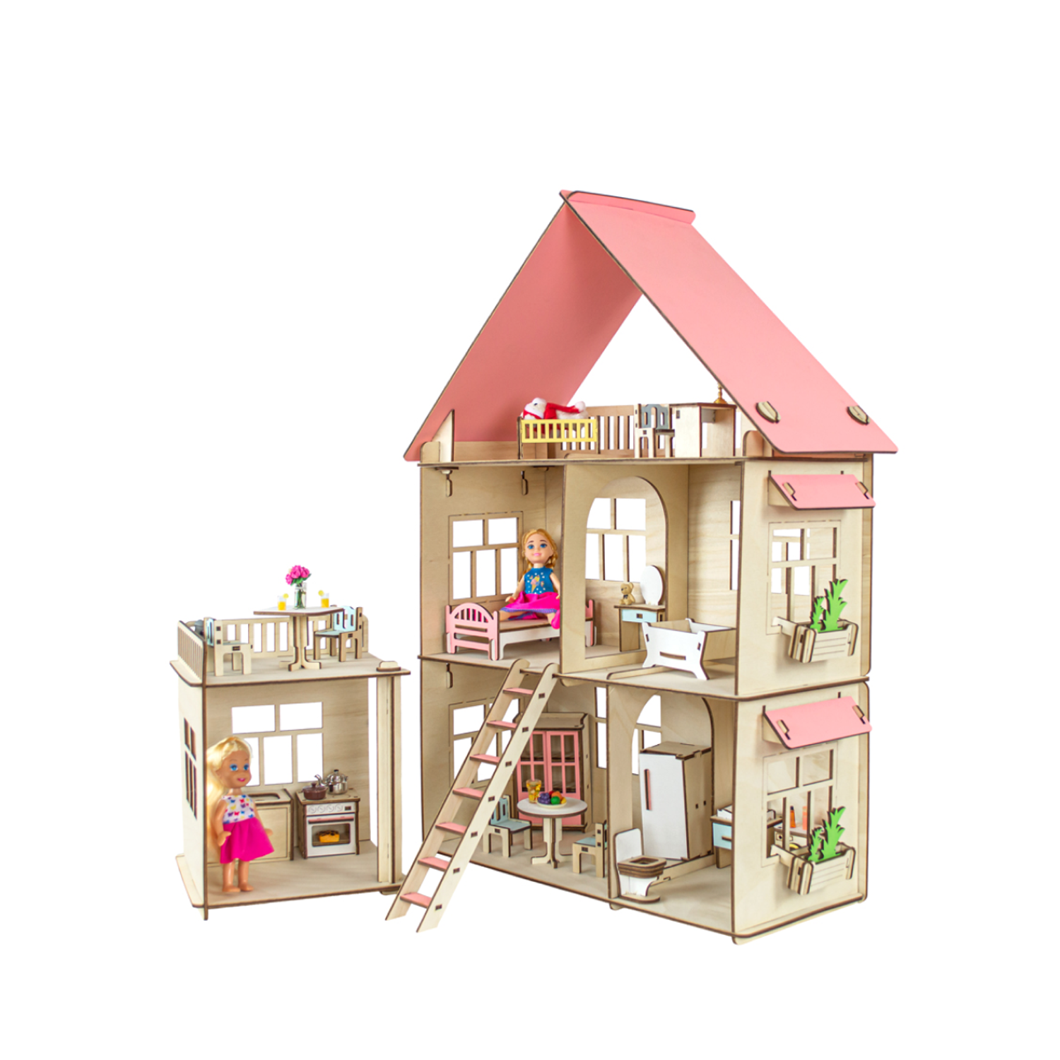 Кукольный домик M-WOOD С пристройкой и мебелью 3095 - фото 1