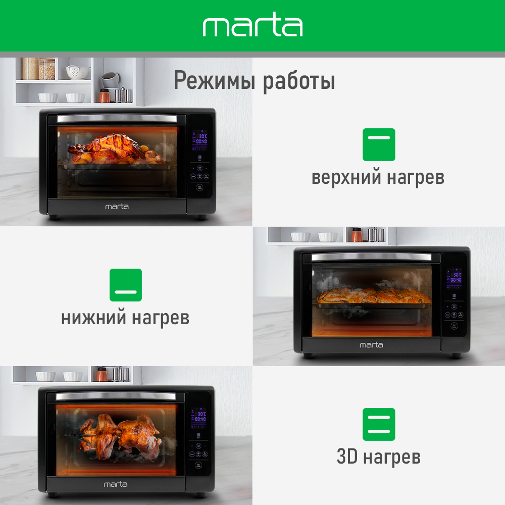 Мини-печь MARTA MT-EO4287A духовой шкаф/черный жемчуг - фото 7