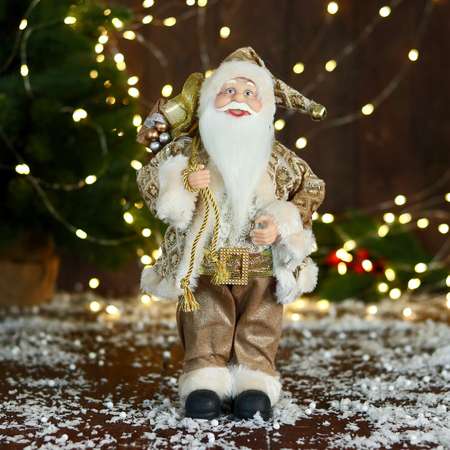 Дед мороз Зимнее волшебство «В золотой шубе с ремешком и подарками» 16х30 см