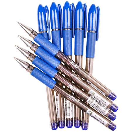Ручка гелевая Profit Синяя d 05 полупрозрачый корпус и резиновый держатель 36 штук