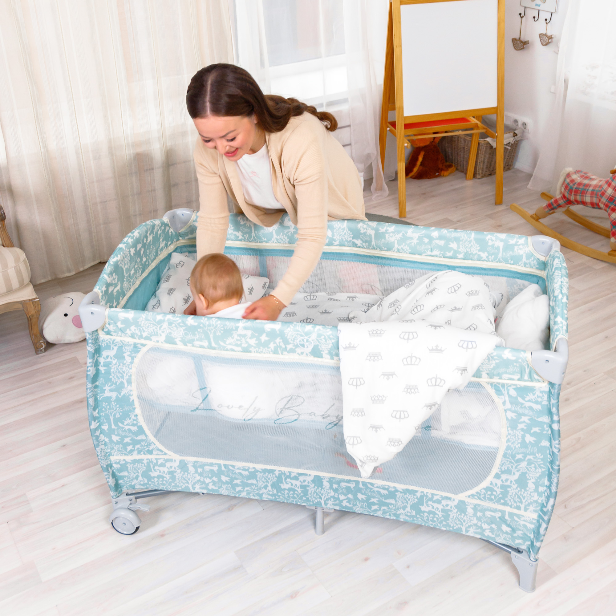 Манеж-кровать AmaroBaby STITCH прямоугольный серый AMARO-26Sti/11 - фото 12