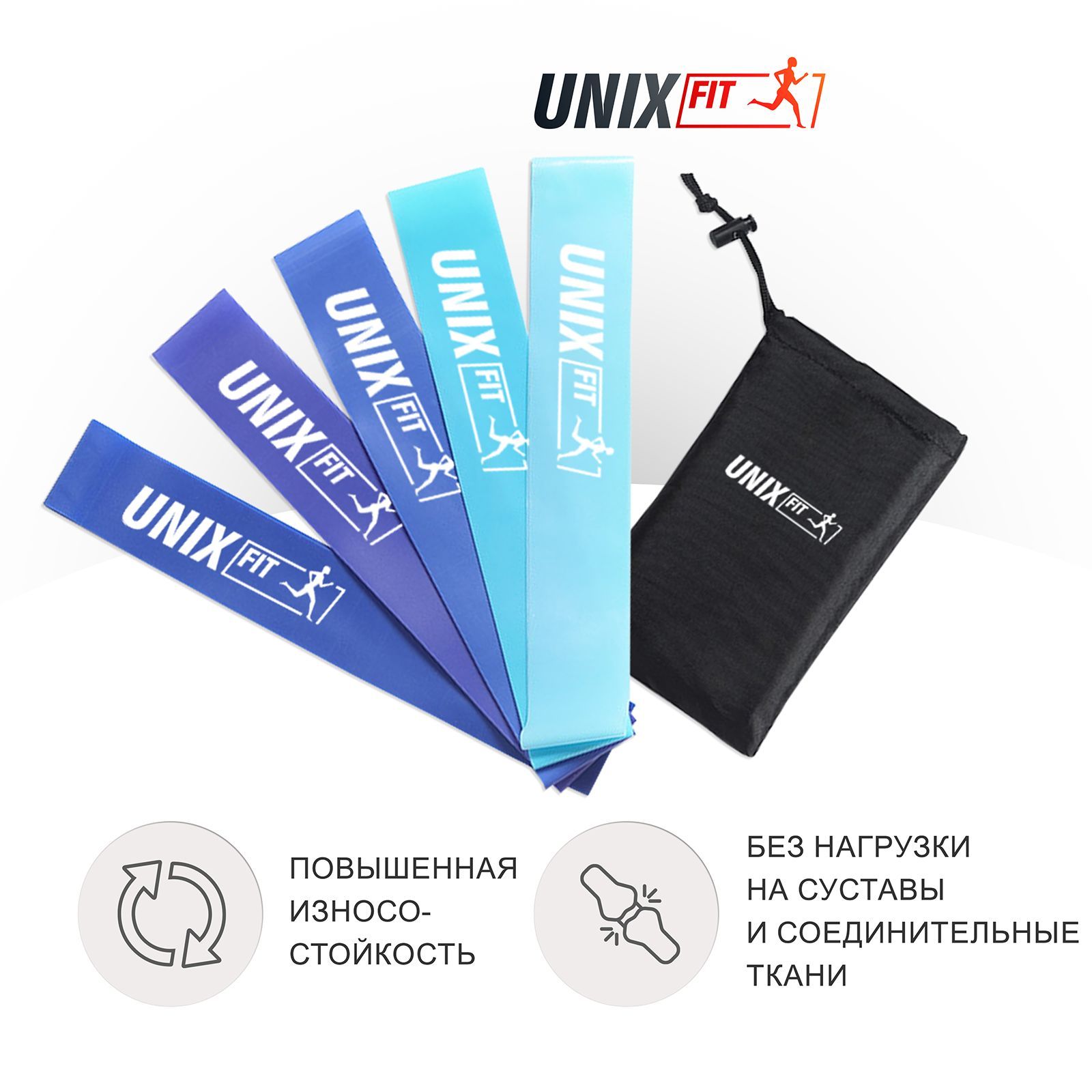 Резинки для фитнеса UNIX Fit 5 шт из 100% латекса 60х5 см 4-5 5-7-9-11 кг сине-голубые - фото 1