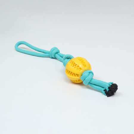 Игрушка Пижон канатная плетёная с мячом до 45 см до 115 г голубая/желтая