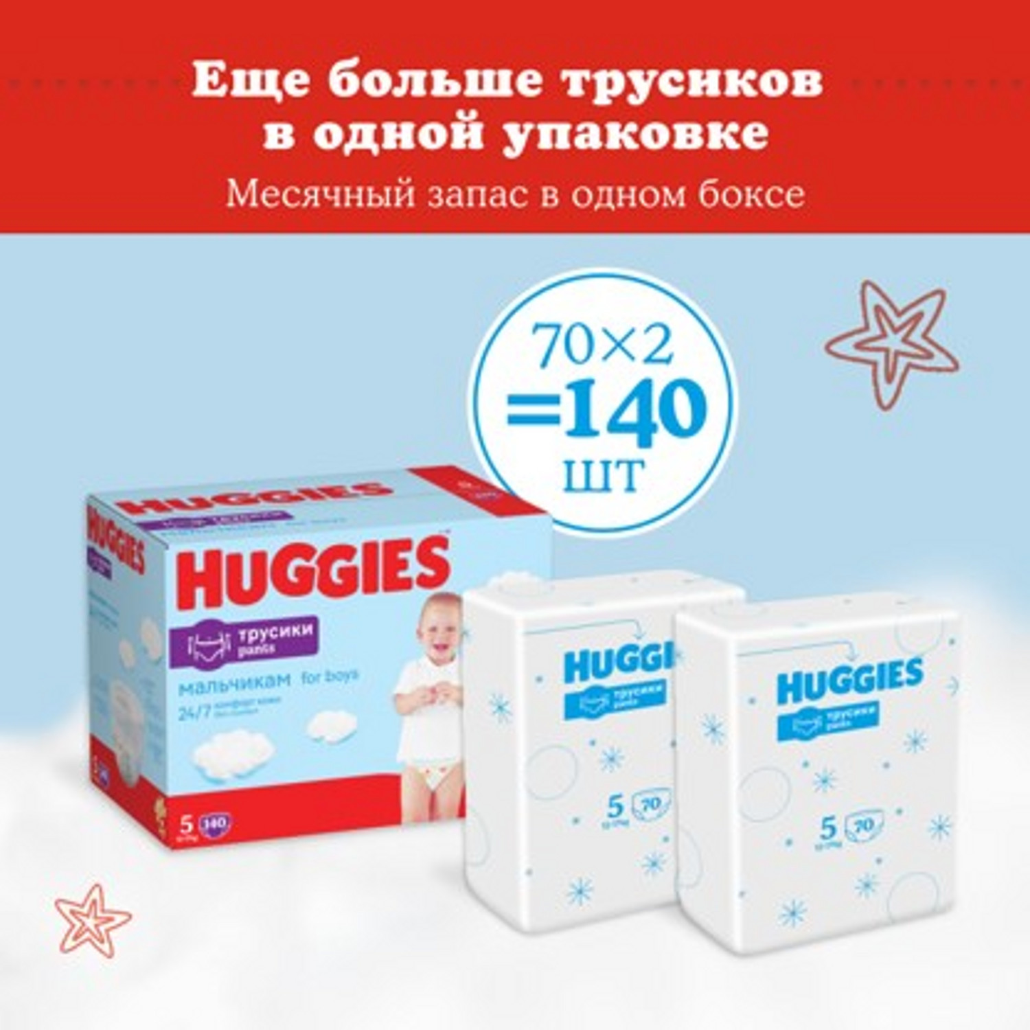 Подгузники-трусики Huggies для мальчиков 5 12-17кг 140шт - фото 3