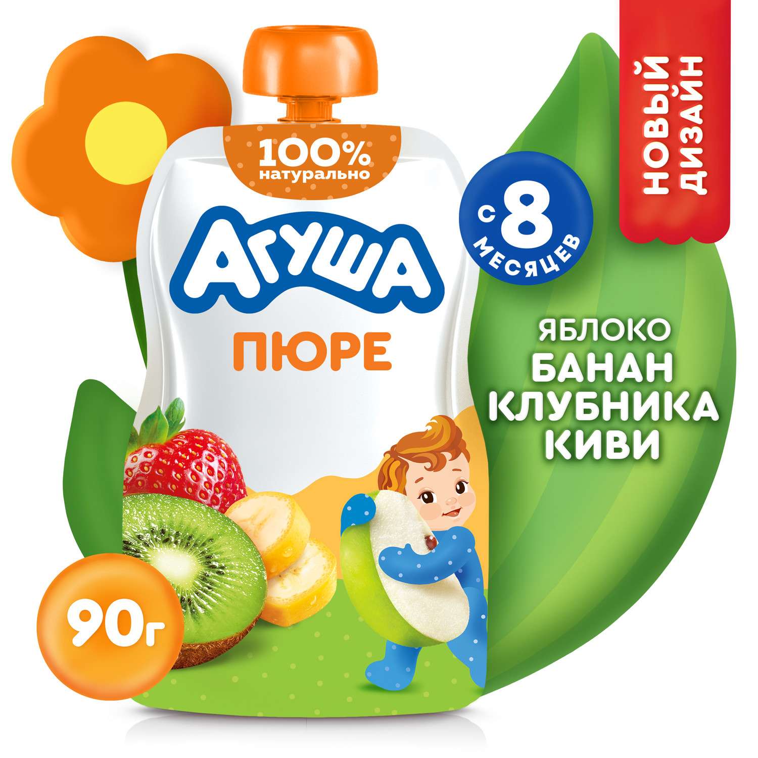Пюре Агуша яблоко-банан-клубника-киви 90г с 8месяцев - фото 1