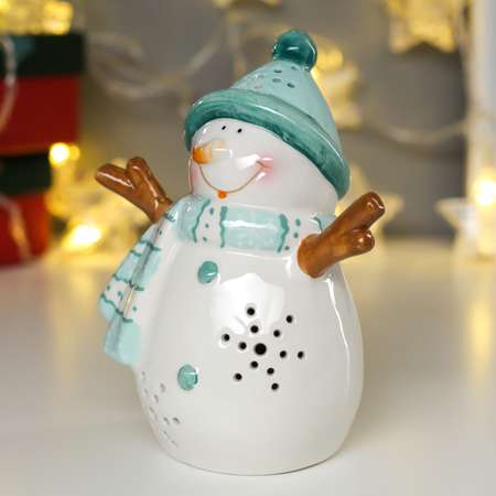 Сувенир Luazon керамика свет «Снеговик в бирюзовой шапке с бомбошкой» 13х7 3х10 3 см