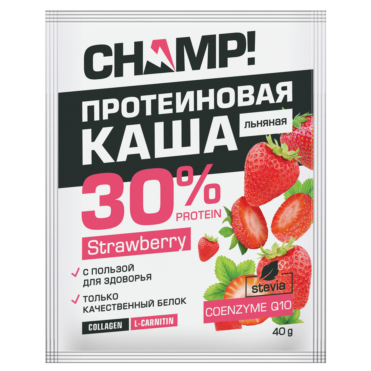 Каша Леовит Champ протеиновая льняная клубничная с коэнзимом Q10 40г - фото 1