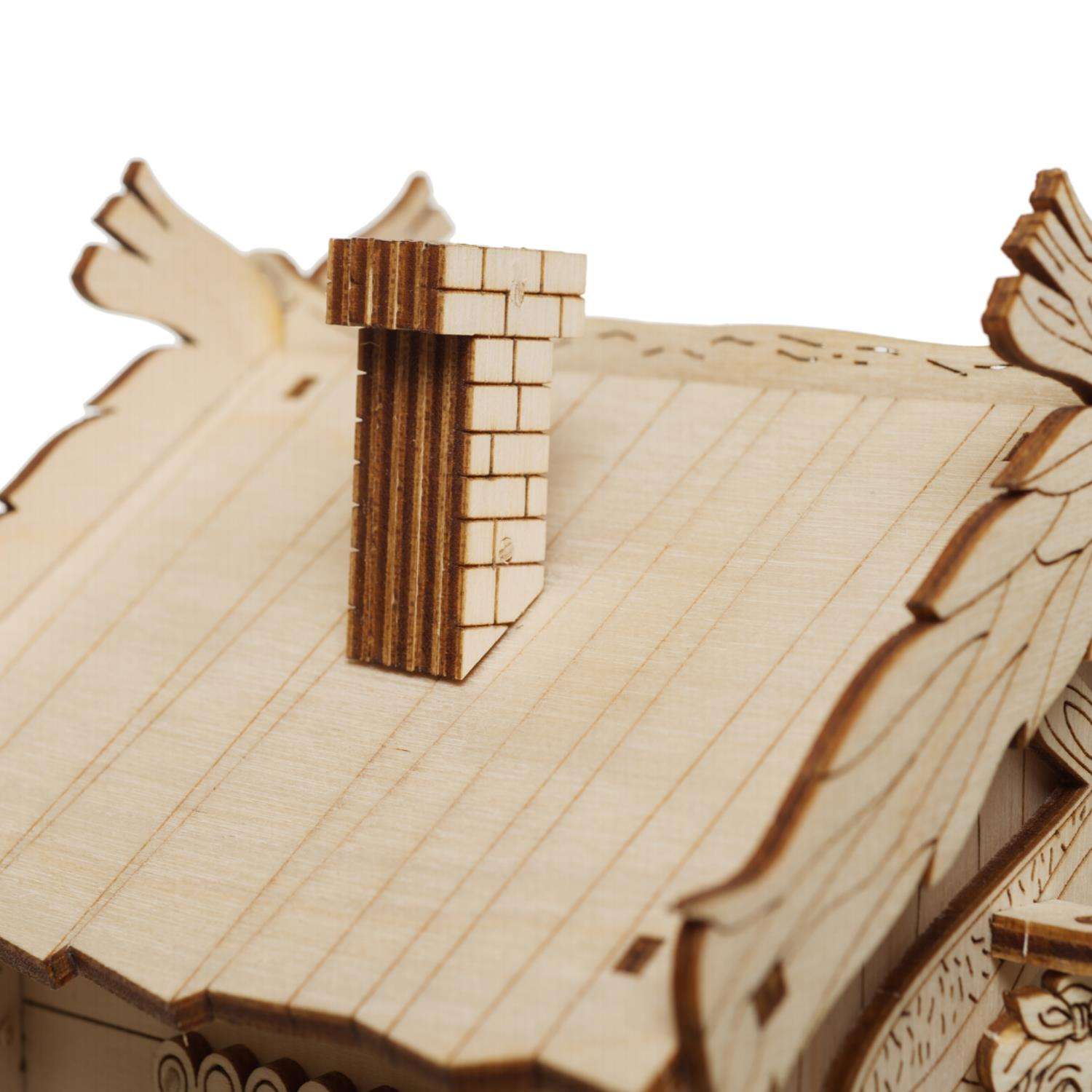 Сборная модель деревянная TADIWOOD Копилка Избушка механическая 19 см. 59 деталей - фото 6