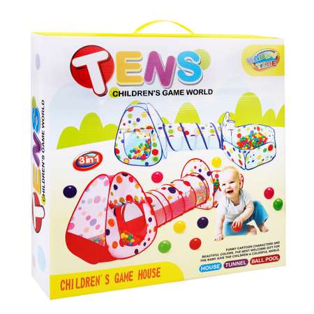 Детская палатка Наша Игрушка с туннелем и пластмассовыми шариками 60 шт