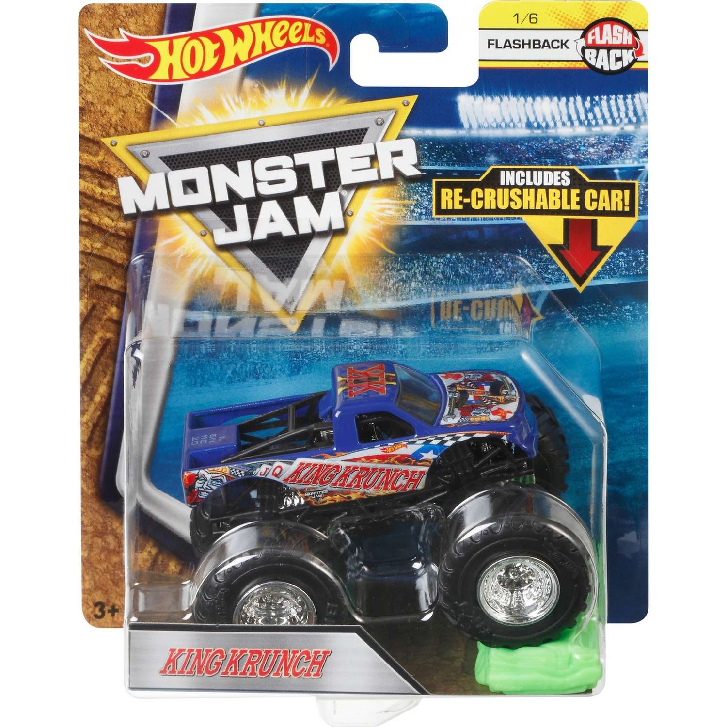 Машина Hot Wheels Monster Jam 1:64 Flashback Король Кранч новый дизайн FLW89 21572 - фото 2