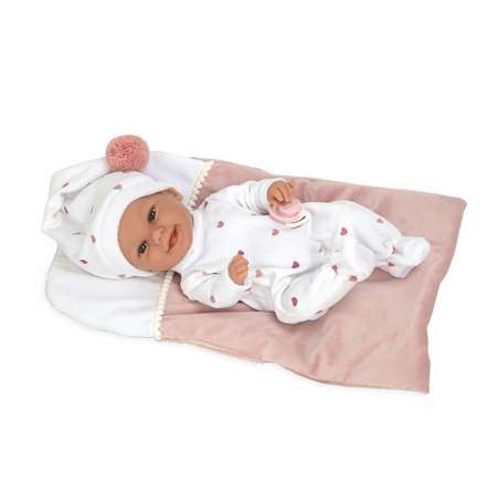Кукла пупс Arias elegance реборн в белой одежде с соской и розовым одеялом 33 см