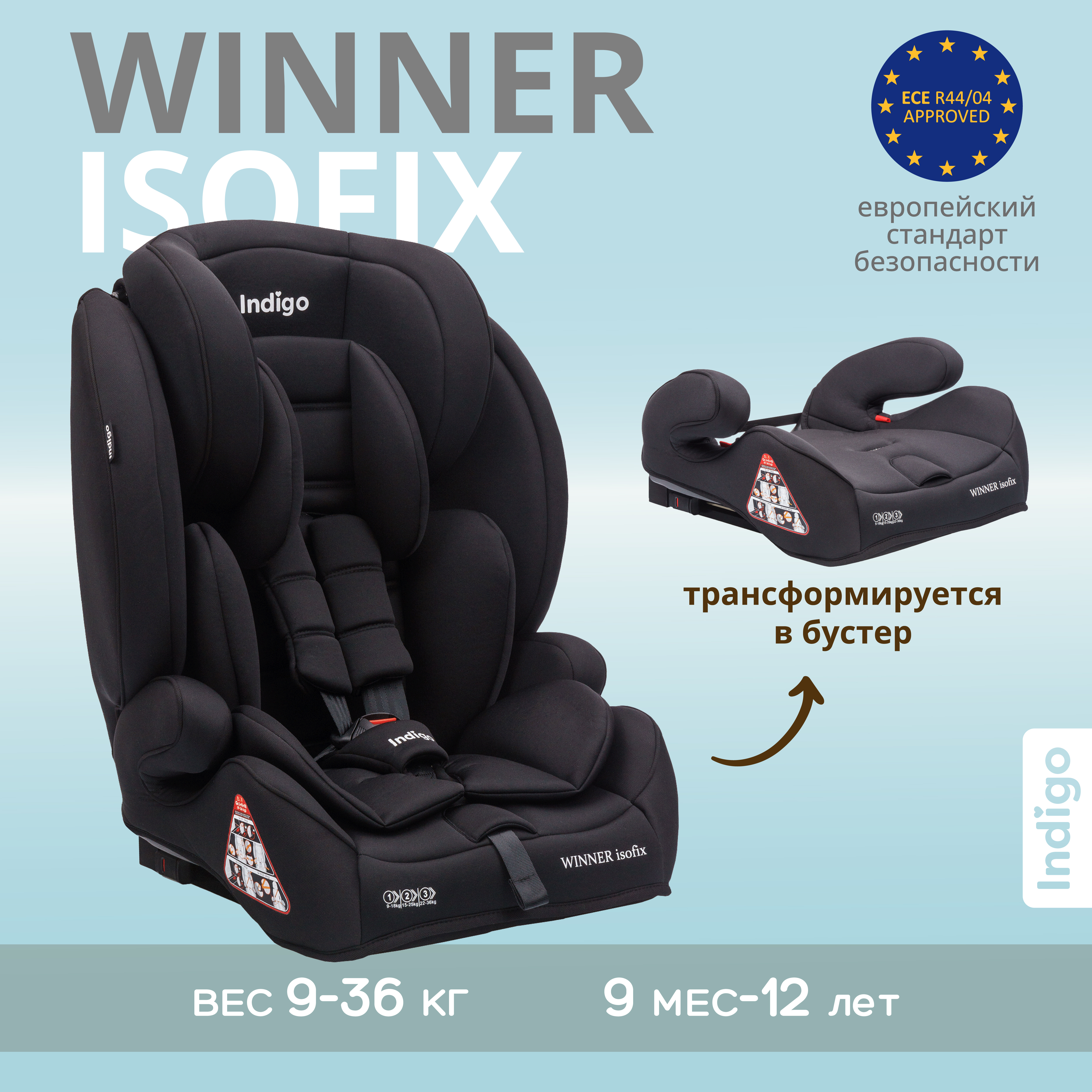 Автокресло Indigo Winner Isofix 1/2/3 (9-36 кг) - фото 1