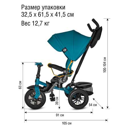 Велосипед-коляска детский трехколесный CITYRIDE Lunar 2.0 колеса 12/10 бирюза