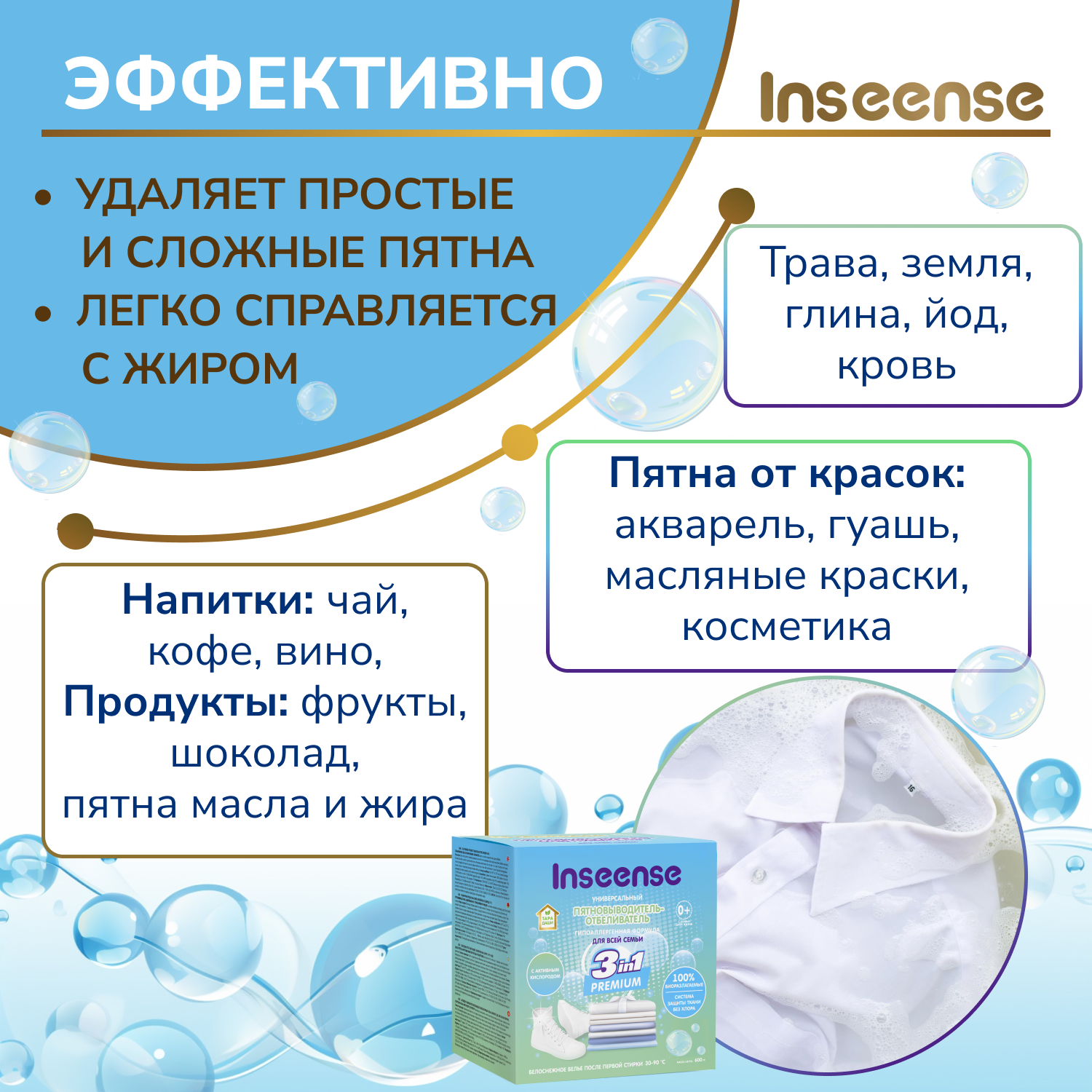 Пятновыводитель-отбеливатель INSEENSE для всей семьи 600 гр - фото 4